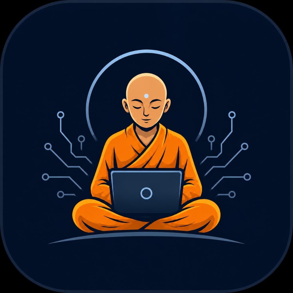 Monk in meditation with laptop — NewMonk philosophy